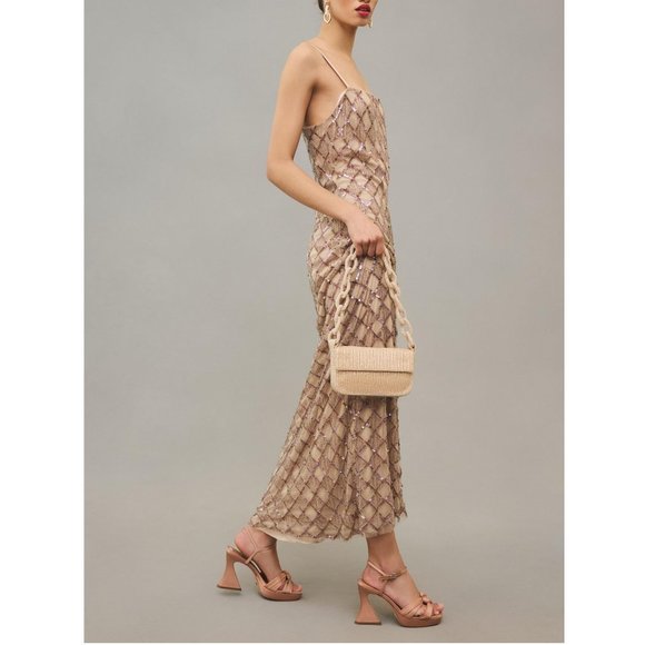 Anthropologie Let Me Be Checked Shine Dress Mauve Beaded Sequined - Large - Picture 4 of 11